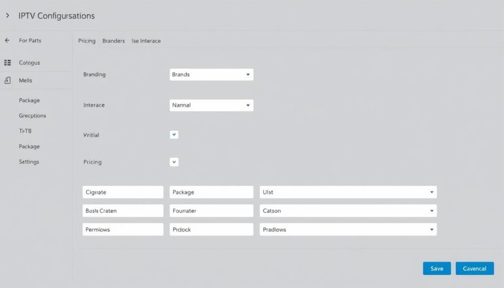 Interface de configuration d'un panel IPTV avec options de personnalisation Interface de configuration d'un panel IPTV avec options de personnalisation